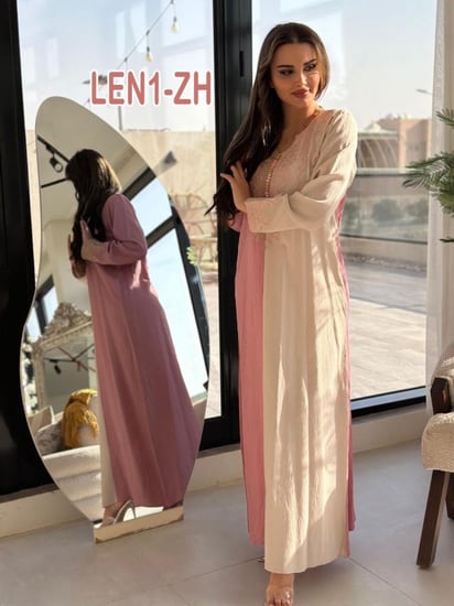 جلابيه تطريز لينن مع شك خليجى