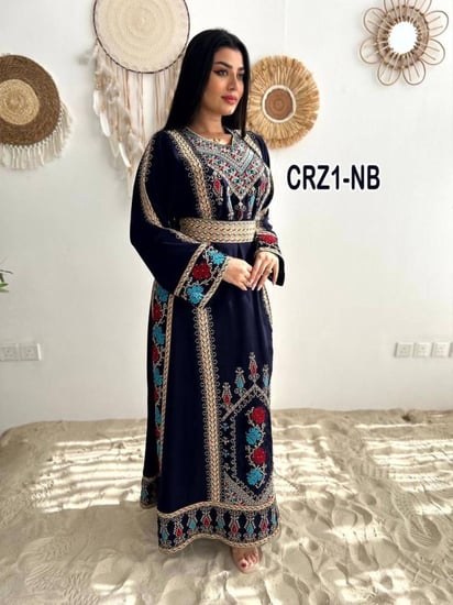 فستان كريب ملكى تطريز فلسطيني vip