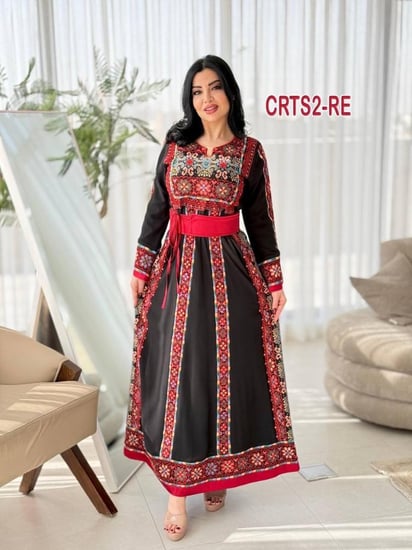 فستان كريب كلوش تطريز فلسطينى 2024