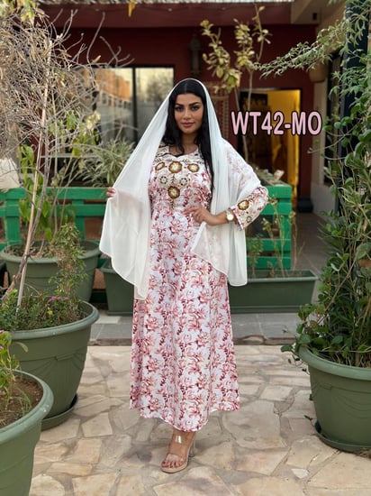 جلابيه ربط خصر نقش مورد