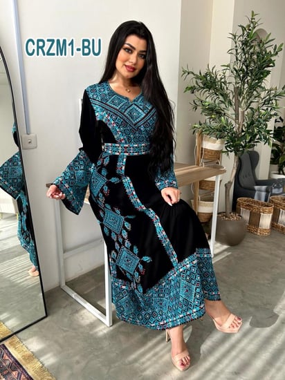 فستان كريب فلسطيني تطريز معينات
