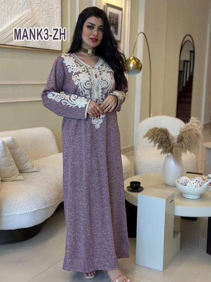 جلابيه صوف ورده تطريز صدر وأكمام