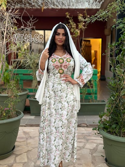 جلابيه ربط خصر نقش مورد