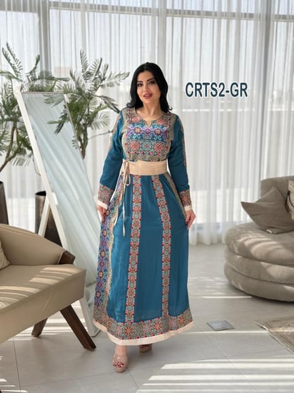 فستان كريب ملكى كلوش تطريز فلسطينى