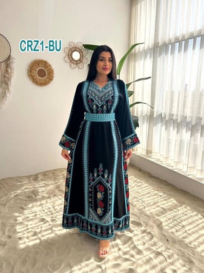 فستان كريب ملكى تطريز فلسطيني vip