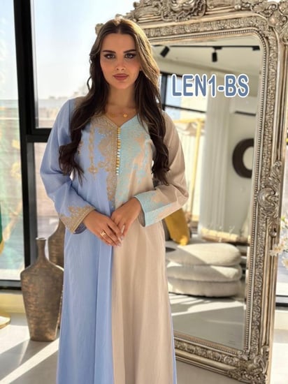 جلابيه تطريز لينن مع شك خليجى