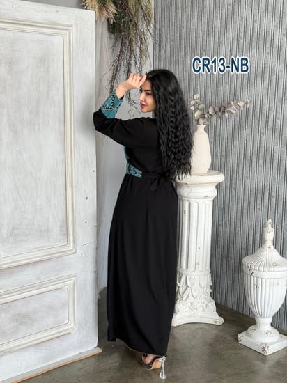 فستان كريب شرايح معينه تطريز فلسطينى