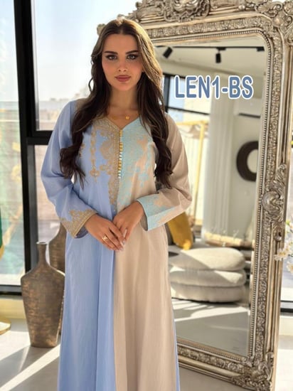 جلابيه تطريز لينن مع شك خليجى