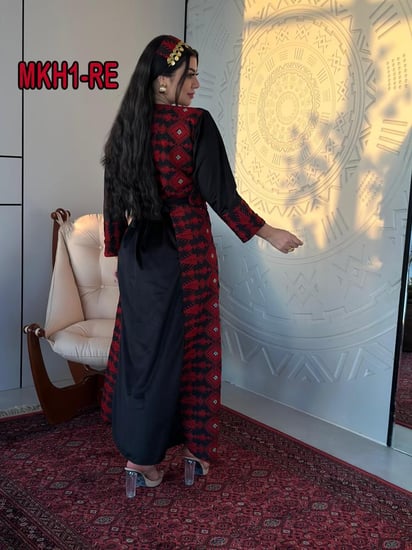 فستان مخمل تطريز فلسطينى مع ربطه راس