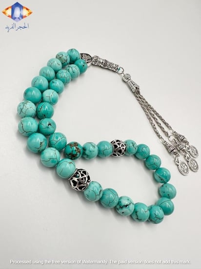 سبحة حجر الفيروز الطبيعي الكريم .