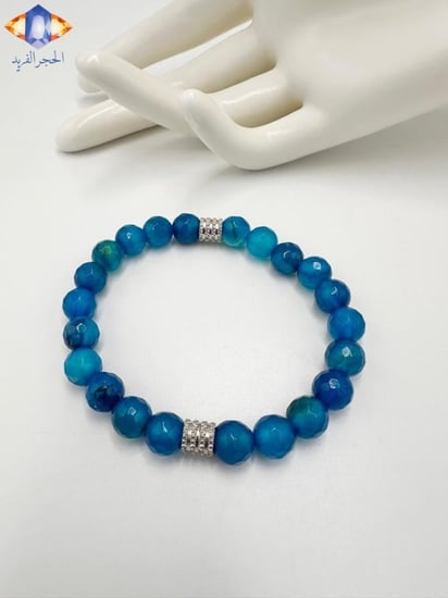 سوار حجر العقيق الأزرق الزاهي المضلع الكريم .