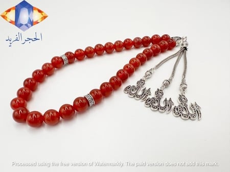 سبحة حجر العقيق الأحمر الكريم الطبيعي الفاخر.