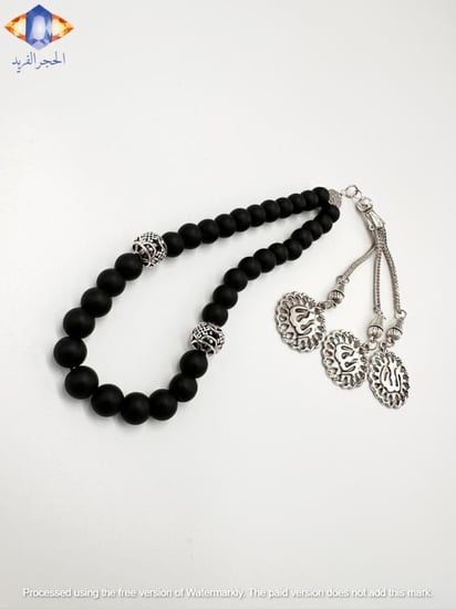 سبحة حجر العقيق الأسود الكريم الطبيعي