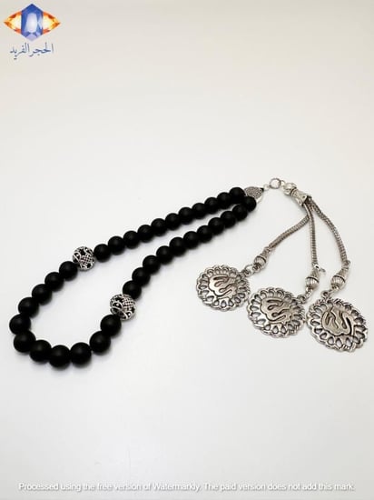 سبحة حجر العقيق الأسود الكريم الطبيعي