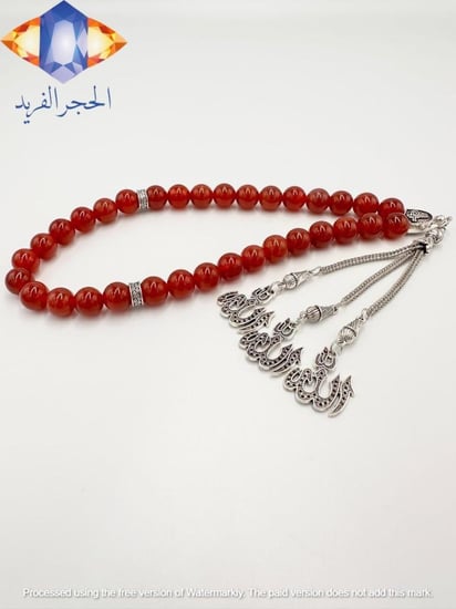 سبحة حجر العقيق الأحمر الكريم الطبيعي الفاخر.