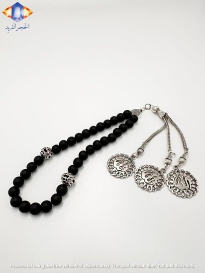 سبحة حجر العقيق الأسود الكريم الطبيعي