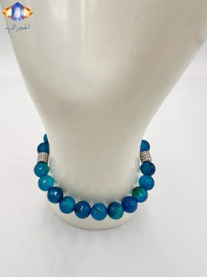 سوار حجر العقيق الأزرق الزاهي المضلع الكريم .