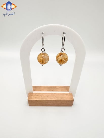 حلق من الفضه و حجر السيترين الطبيعي  .