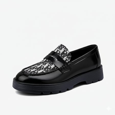 حذاء لوفر أسود جلد لامع بقماش لتهوية القدم