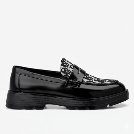 حذاء لوفر أسود جلد لامع بقماش لتهوية القدم