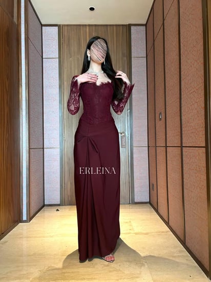 فستان طويل باكمام لـ فستان سهرة ناعم من ارلينا الان بأفضل الاسعار