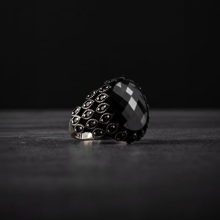 خاتم رجالي فضة استرليني مزين بحجر زركون أسود