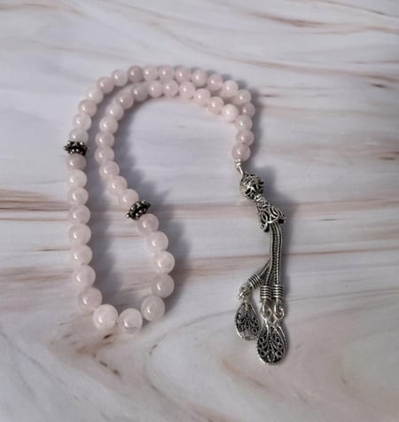 سبحة روز كوارتز بالفضة