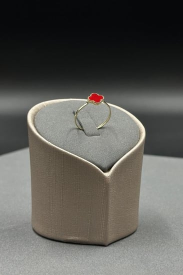 خاتم ذهب ورده مع صدف ملون احمر