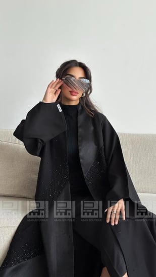 عباية سوداء ربع كلوش للعيد مزينة بالشك 1532
