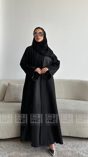 عباية سوداء ربع كلوش للعيد مزينة بالشك 1532