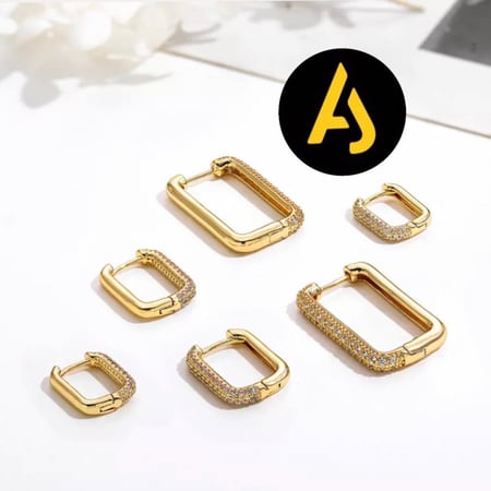 حلق زركون المربع  الذهبي