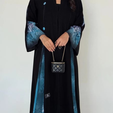 عباية نسائية عباية كريب ملكي كلوش مع جوانب أزرق