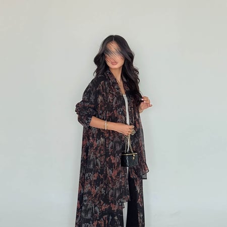 عباية دبل فيس شيفون بني صيفي