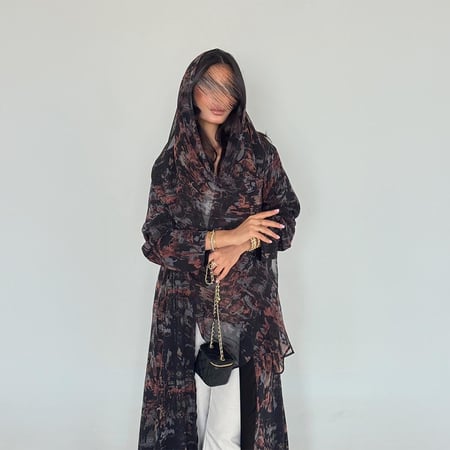 عباية دبل فيس شيفون بني صيفي