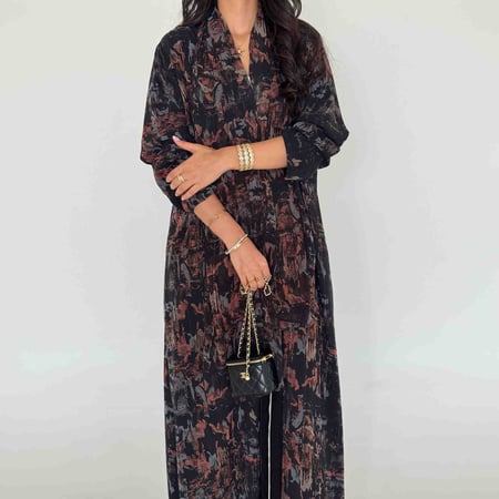 عباية دبل فيس شيفون بني صيفي