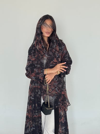 عباية دبل فيس شيفون بني صيفي