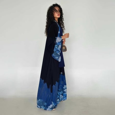 عباية كلوش شيفون بارد مبطن تموج ازرق
