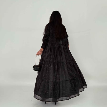 عباية شيفون طبقات مبطنة مع فصوص فضي