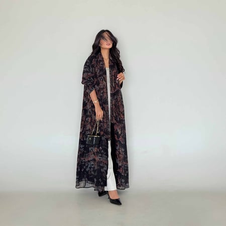 عباية دبل فيس شيفون بني صيفي