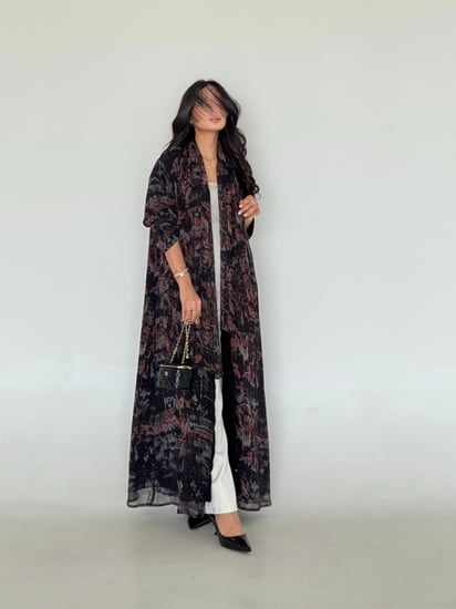 عباية دبل فيس شيفون بني صيفي