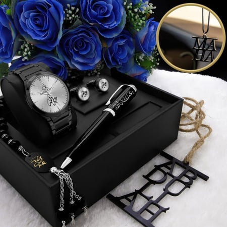 طقم ساعه رجالي بلاسم حسب الطلب نضاره محفضه سبحه