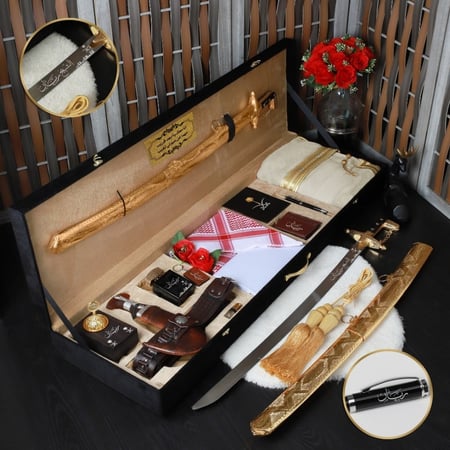 بوكسات هدايا رجالية زواج وتقاعد وترقية سيف وخنجر وبشت تصميم حسب الطلب M-1320