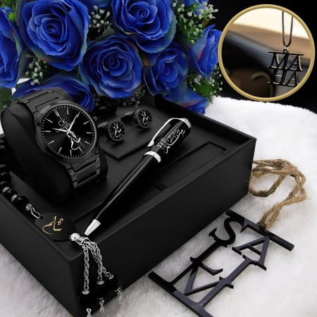 طقم ساعه رجالي بلاسم حسب الطلب نضاره محفضه سبحه