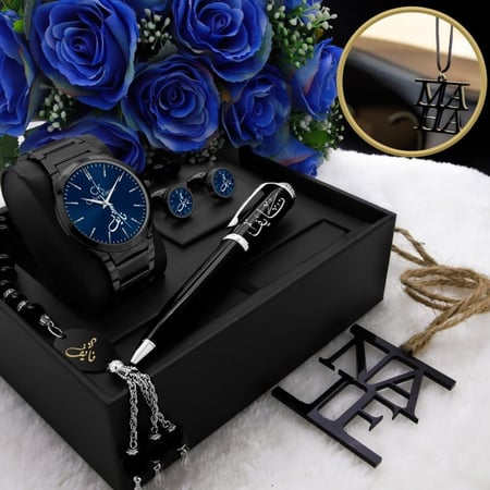 طقم ساعه رجالي بلاسم حسب الطلب نضاره محفضه سبحه