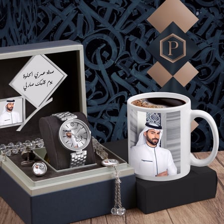 أطقم ساعات رجالية راقية مع مجموعة إكسسوارات أنيقة بتصميم خاص حسب الطلب موديل MN-749