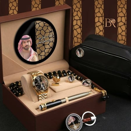 طقم هدية رجالية فخمة بتصميم الإسم والصورة وكتابة عبارة حسب الطلب موديل MN-792