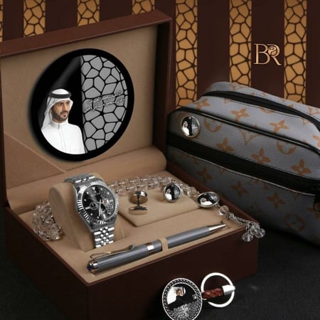 طقم هدية رجالية فخمة بتصميم الإسم والصورة وكتابة عبارة حسب الطلب موديل MN-792