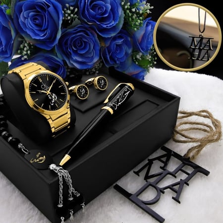 طقم ساعه رجالي بلاسم حسب الطلب نضاره محفضه سبحه