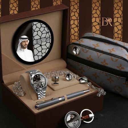 طقم هدية رجالية فخمة بتصميم الإسم والصورة وكتابة عبارة حسب الطلب موديل MN-792