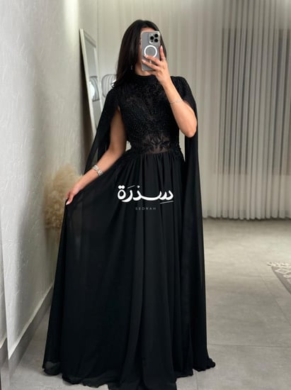 فستان سهره اسود تل تطريز